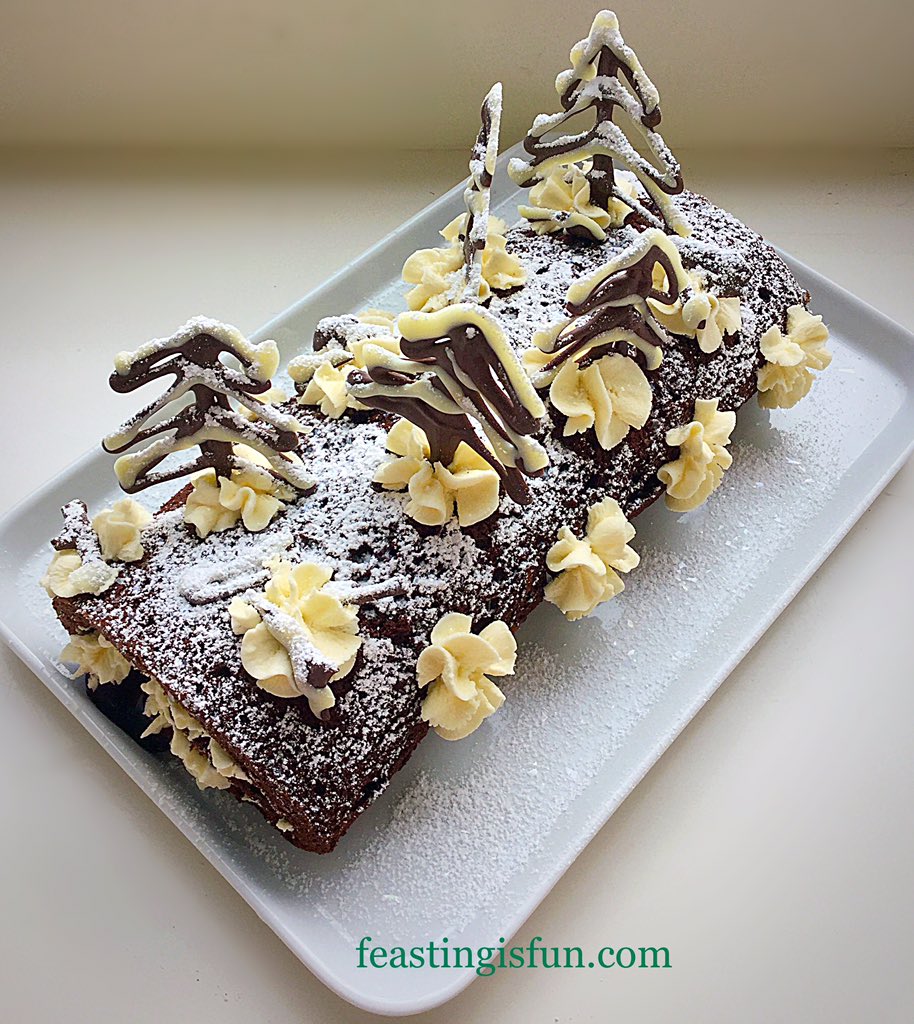 sammiefeasting's tweet photo. @4GlutenFreeFood #GFMBO Gluten Free Black Forest Chocolate Roulade with hand piped chocolate trees will put recipe on blog ASAP #glutenfree https://t.co/bPo4KRpGNp