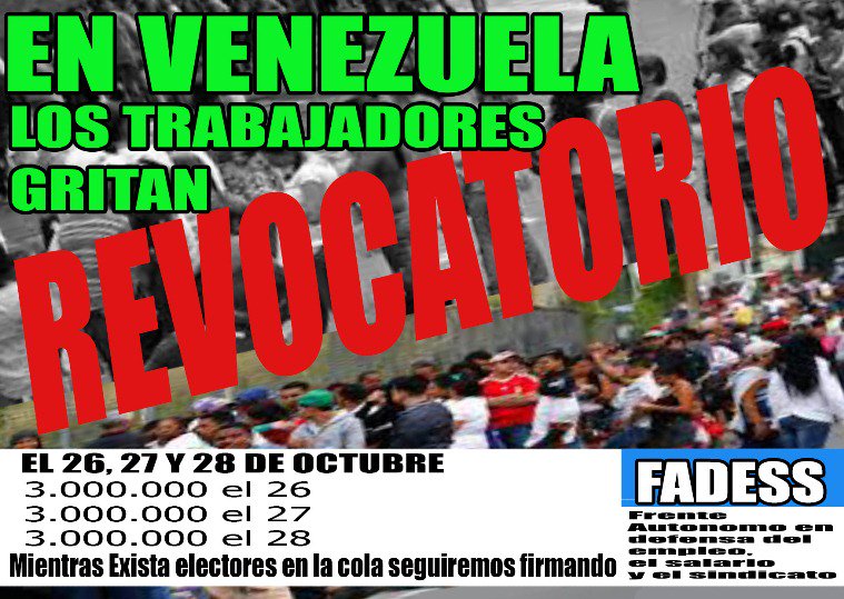 FADESS1deMayo's tweet photo. Si los días  #26Oct  #27Oct  #28Oct  Logramos esta meta el #28Oct2016 "ESTA REVOCADO" Recuerda #TuFirmaEsTuVoto @sunepinparques2 @NaranjaRA https://t.co/wjf7LZSeom