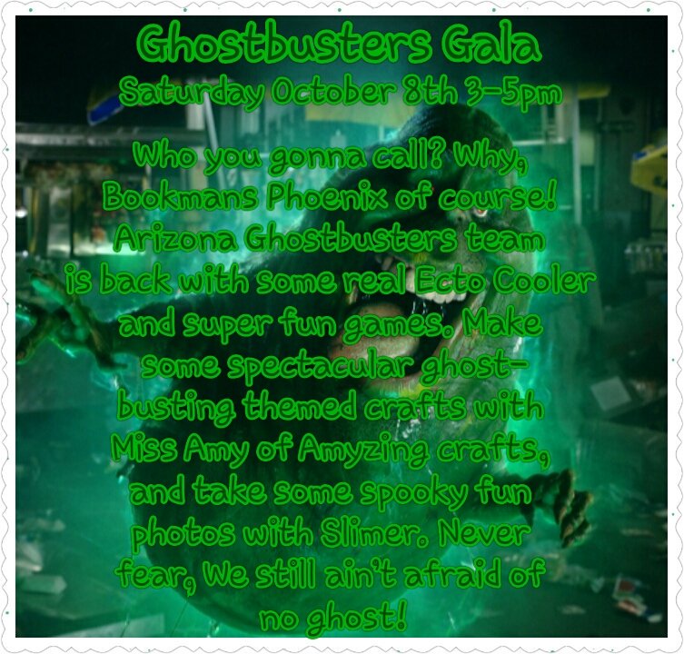AmyzingCrafts's tweet photo. Today's #FreeFamilyFun Event 3-4pm @bookmansphoenix with the @AZ_Ghostbusters 
#Crafts #Trivia #Ghostbusters #WeAintAfraidOfNoGhost https://t.co/gvB7f23zFz