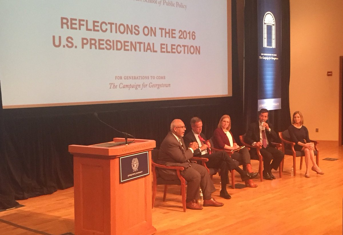 GUAlumni's tweet photo. .@JFKucinich & @MoElleithee invite all to watch @GUPolitics students: "It's restorative" to see young people so engaged. #GUforGenerations https://t.co/Q7805Chycp