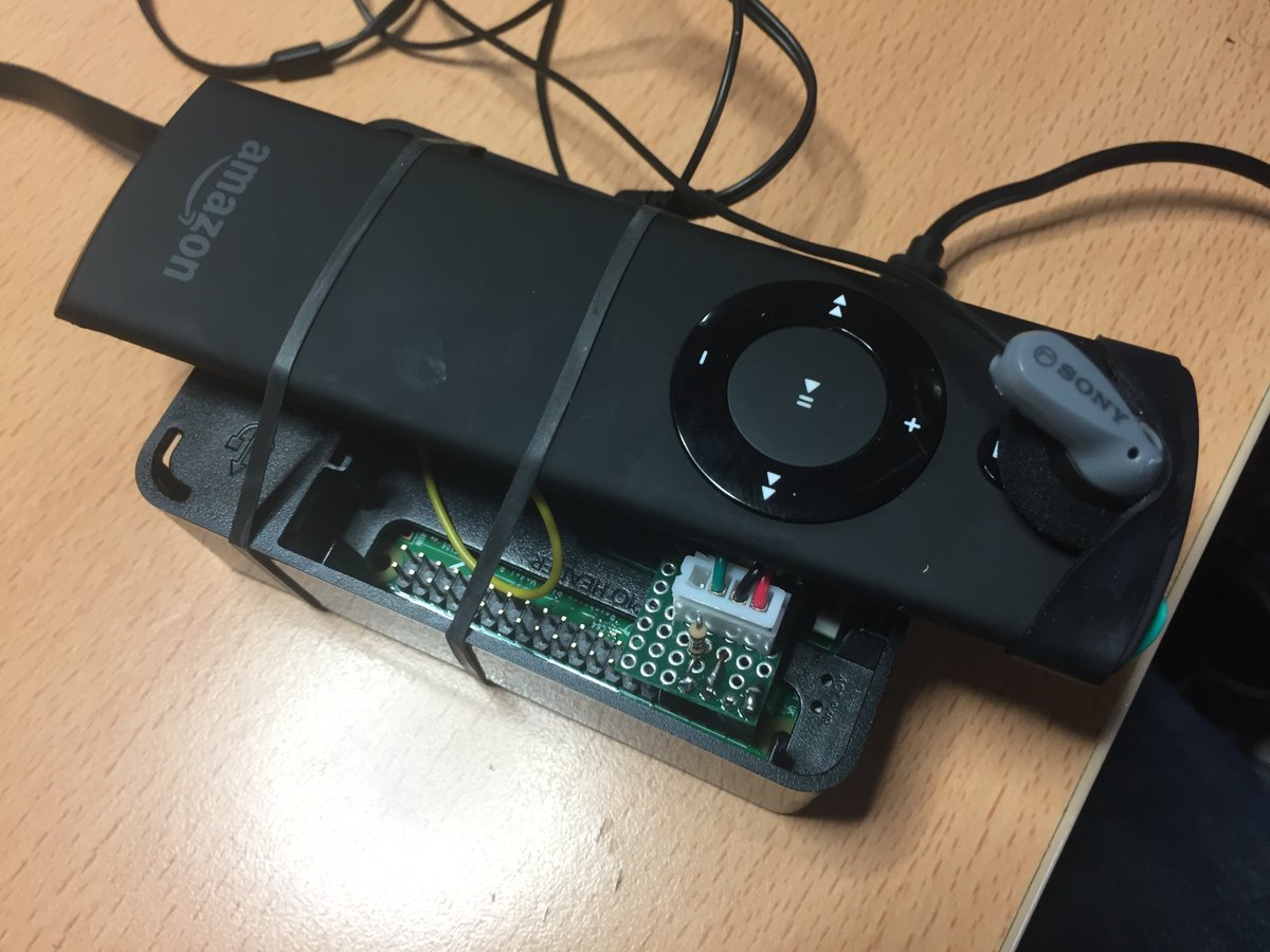 nrocy's tweet photo. Made a little board and stuck the Pi in a case, just need to find an old pair of headphones to mangle now https://t.co/ytB0gjwhLw