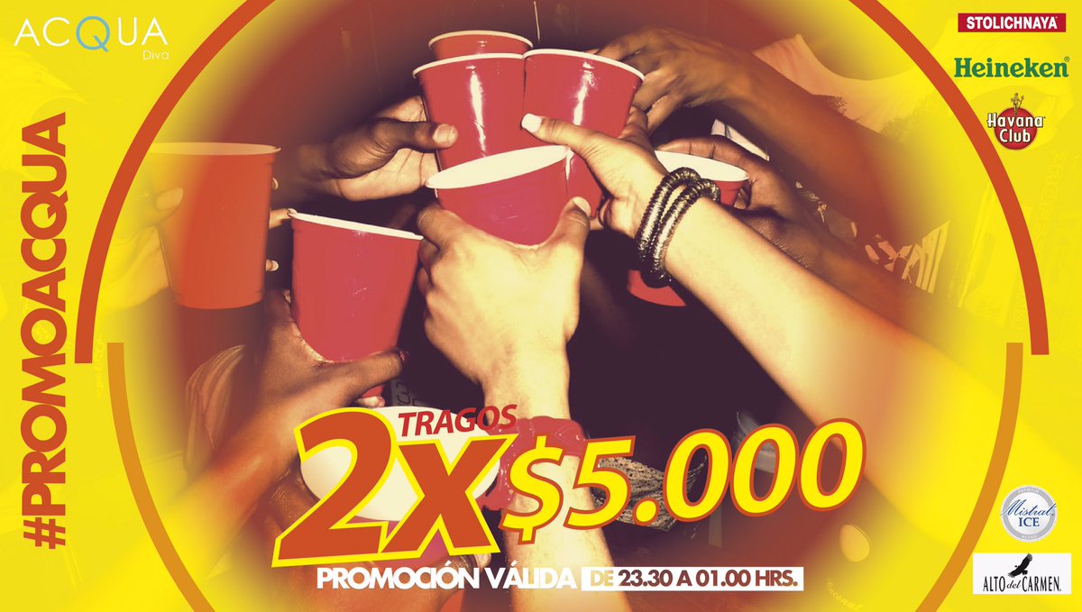 AcquaRgua's tweet photo. #PromoAcqua 🍾🍹🍸🍺
Promociones para HOY 🌺
🍸🍸2X$5.000!🍹🍹
•Válido De 23:00 A 01:00 hrs.•
#SomosAcqua - https://t.co/Mx13tCoJmk https://t.co/05ZwNTe5eB