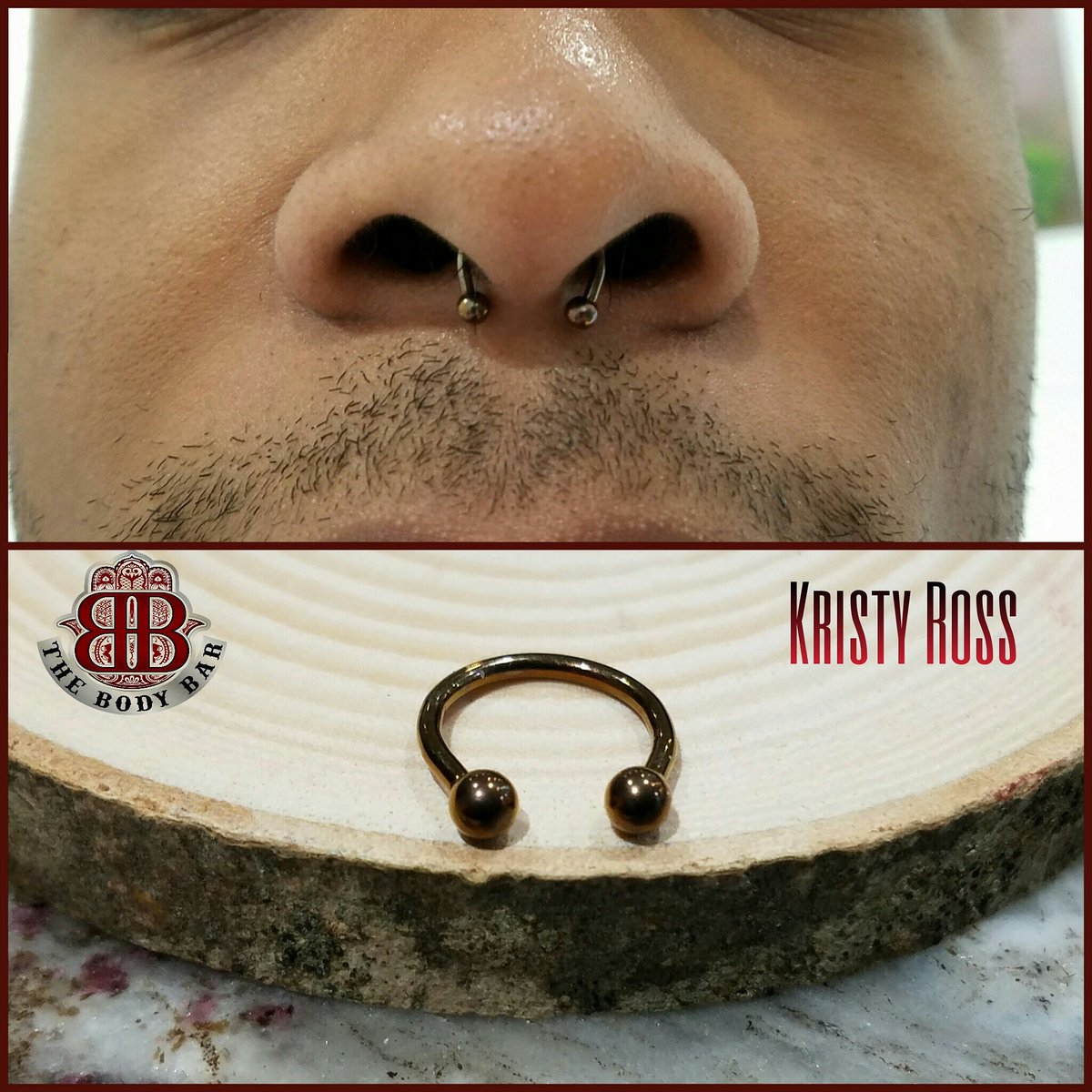 BodyBarPiercing's tweet photo. Kristy pierced this awesome clients septum with a bronze anodized horseshoe! #bodybarstudio #titanium #septumpiercing https://t.co/vFa9cUL0s8