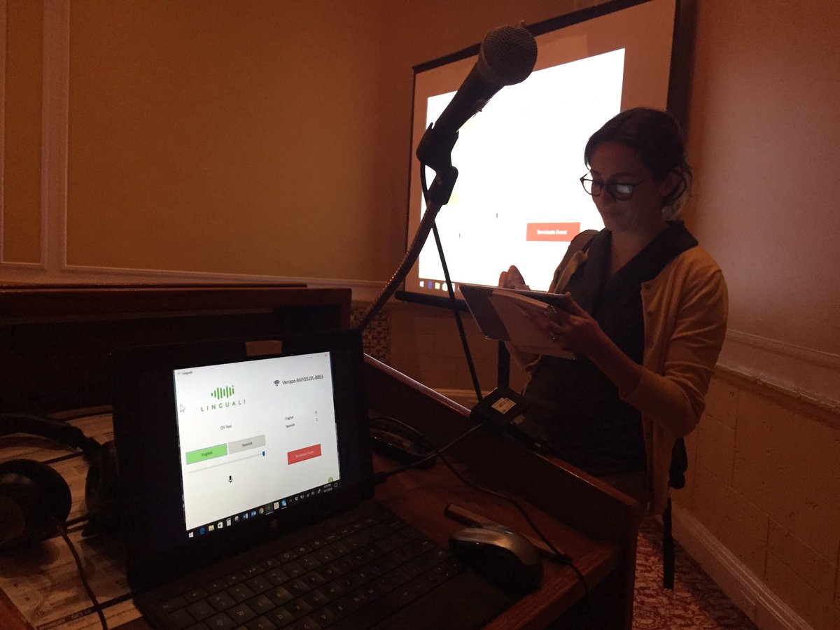 MmeInterpreter's tweet image. Great interest in the @linguali app from court interpreting participants (in this photo: view of my speaker's console) #1nt