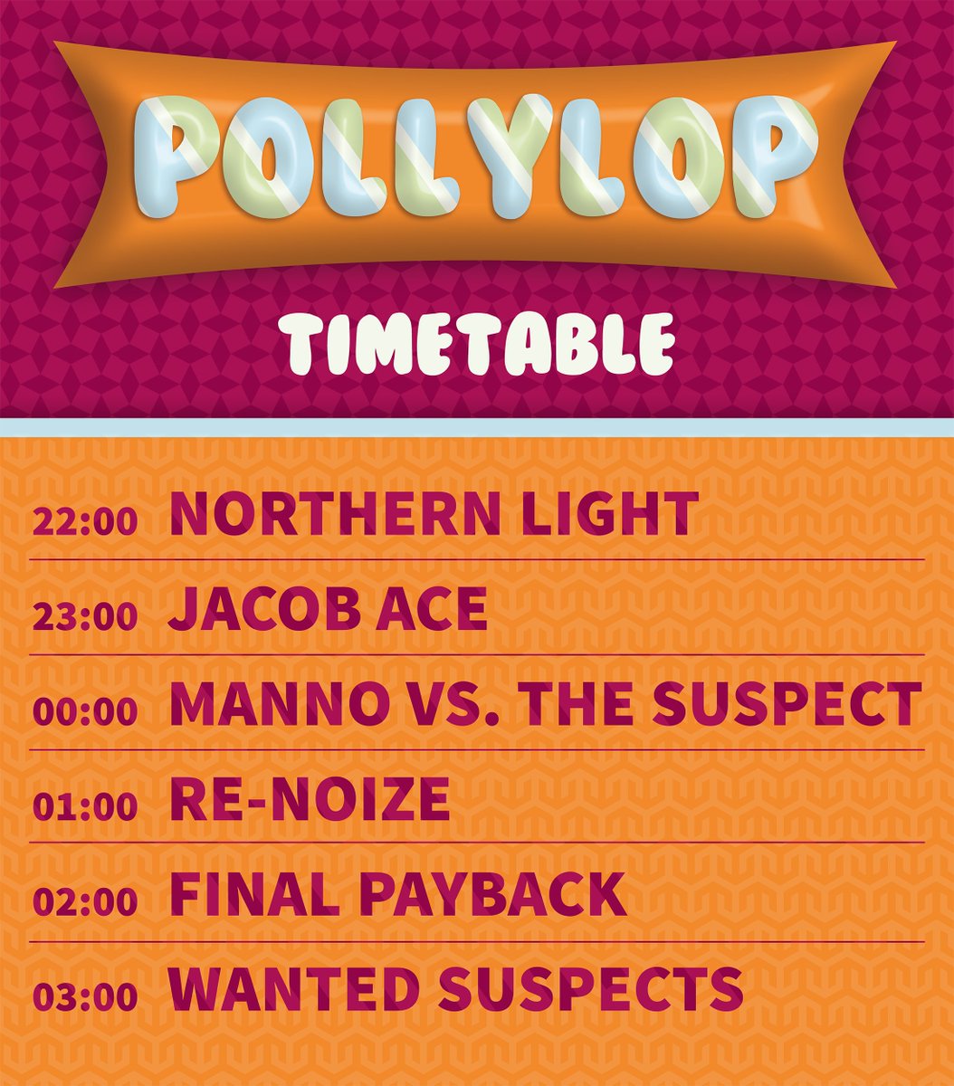 Hier is 'ie dan, de timetable voor een heerlijke editie van Pollylop vanavond!