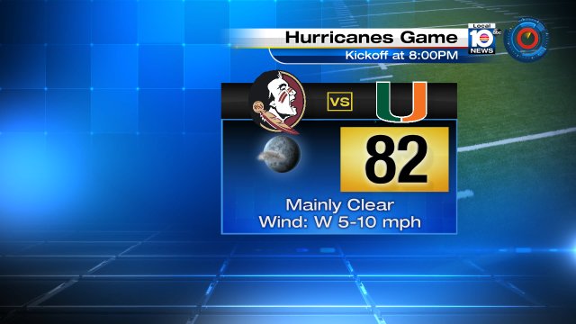 Today is a great for football! #Canes take on the #Noles tonight. Here is the kick-off forecast #BeatFSU https://t.co/ps616SPYwT