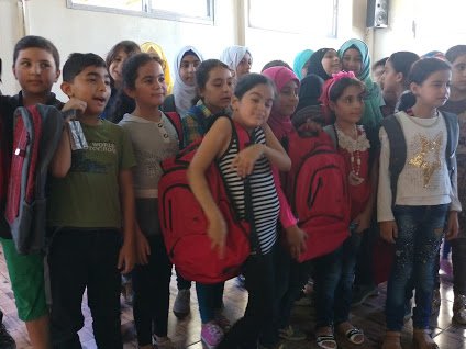 PCRF_Gulf's tweet photo. PCRF at Beit Atfal Alsomod (refugee children at Palestinian camps in Lebanon.) for the school bags unit phase two. https://t.co/5RC9KsUocB