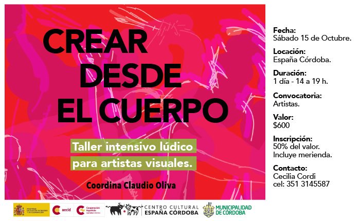 clau_cao's tweet photo. CREAR DESDE EL CUERPO Taller Intensivo Lúdico para Artistas Visuales en @CCEspCordoba sábado 15/10 - 14 a 19 hs. https://t.co/vuHGO3fezq