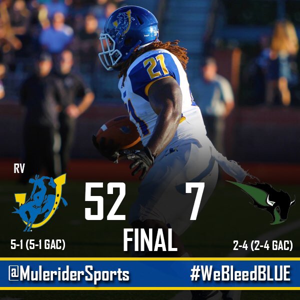 MuleriderSports's tweet photo. FB | @SAUFootball dominates Bison in 52-7 win! #GoMuleriders #WeBleedBlue #theGAC https://t.co/EN0eOsXPYz