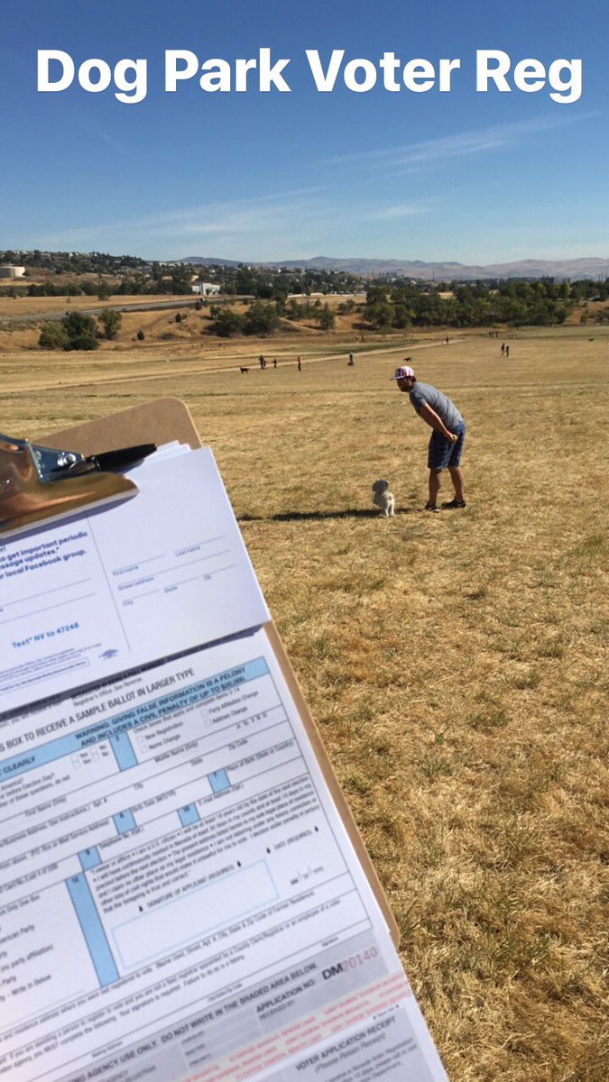SuprStace6's tweet photo. Successfully cruised a Reno dog park to register voters for @HFA @HillaryforNV! #imwithher #NVTogether #dogs4hillary https://t.co/Rf1DATmkvM