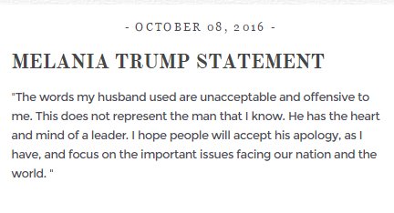 .<a href="/MELANIATRUMP/">MELANIA TRUMP</a> statement on controversial 2005 <a href="/realDonaldTrump/">Donald J. Trump</a> statements.
