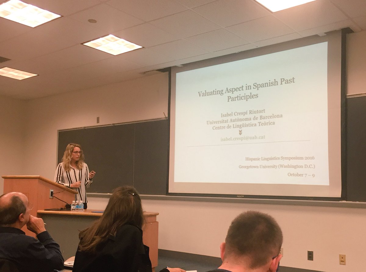 angallego_'s tweet photo. Now @isabelcrespi_, member of the FARM initiative subgroup working on Catalan, talking about Spanish past participles #HLS2016 https://t.co/hRDwXyZfwH