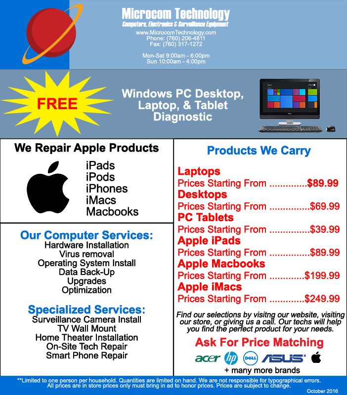 MCTPromos's tweet image. Here's a list of some of the services we offer at Microcom Technology! #Sales #Technology
