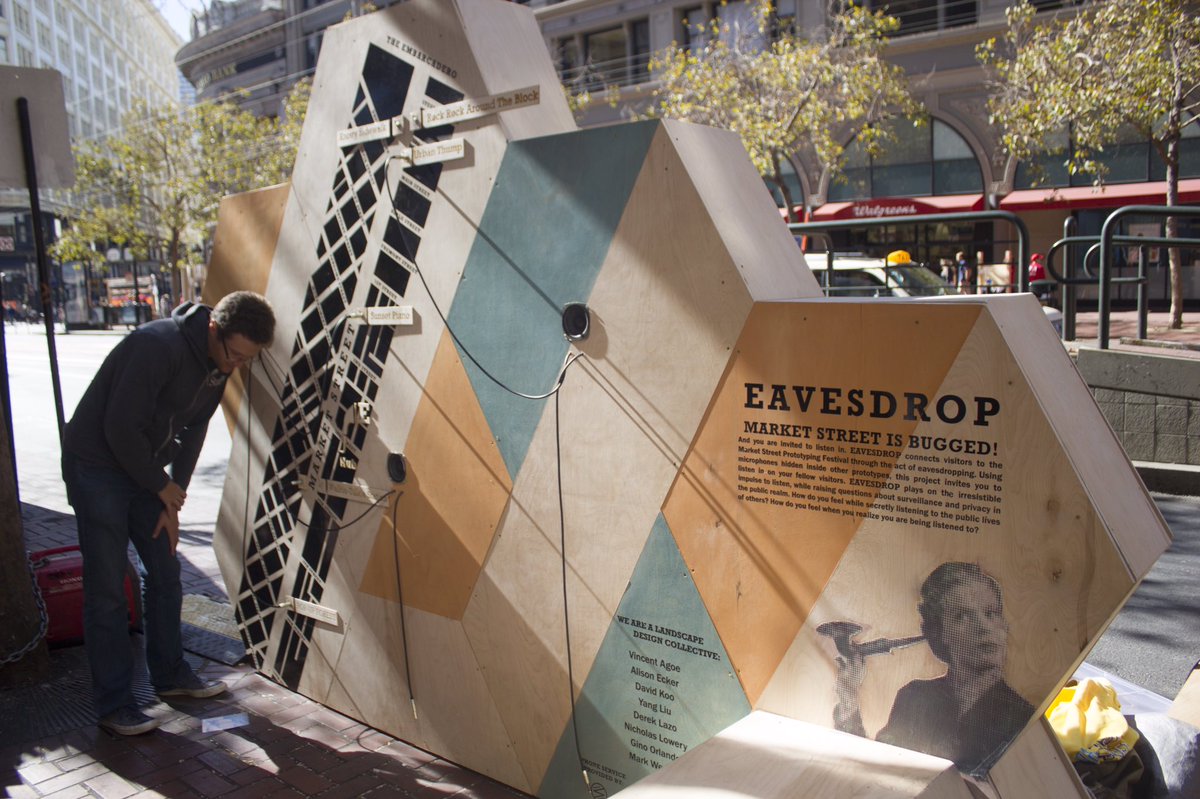 Checking out the Eavesdrop booth today <a href="/MarketStreetPF/">MarketStPrototyping</a>. Come by and eavesdrop on other prototypes! Designed by MLArch students #UCBerkeley