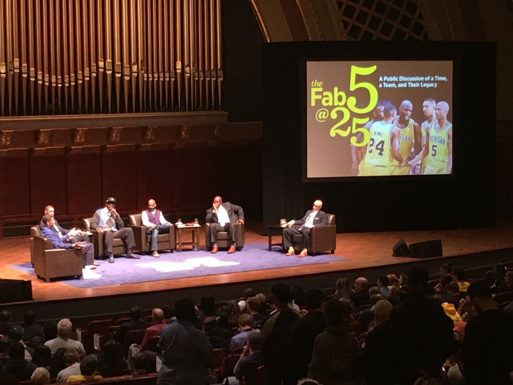 umichbball's tweet photo. Thought provoking, educational and a trip down memory lane. It's been a great discussion #Fab5at25 https://t.co/p2LEmTTTP3