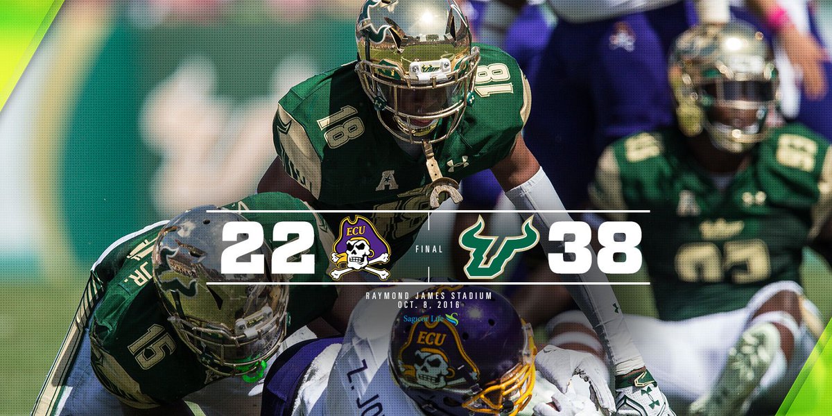 USFFootball's tweet photo. FINAL: Bulls win 38-22 on #USFHomecoming! USF puts up 556 yards of total offense. #BullsUnite https://t.co/iwy2hP2mcp
