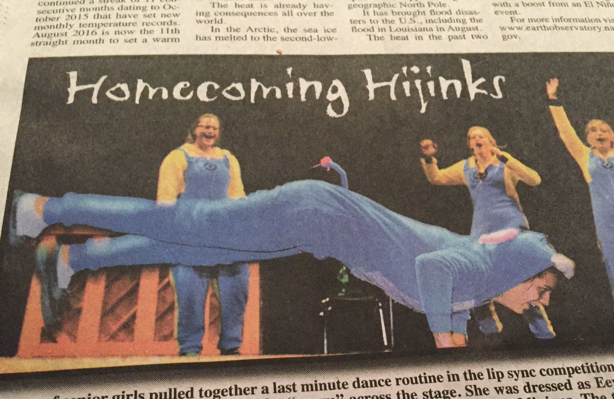 SamSchmitz44's tweet photo. @jordanramona1 and her backup dancers made the front page of the paper #piratepride #wormingit https://t.co/7cJGodRQBF
