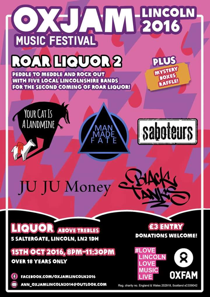 Oxjam_Lincoln's tweet photo. To all @catlandmine followers please come down next saturday at Liquor (above @trebleslincoln ) all in aid of @oxfamgb  @beatonthebeeb RT https://t.co/RklLMDNKbp