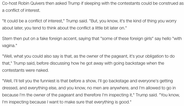 GideonResnick's tweet photo. Here's Trump discussing going backstage at Miss Universe pageants to see women naked. https://t.co/f0xTcChnAX https://t.co/smFOe7ATRv