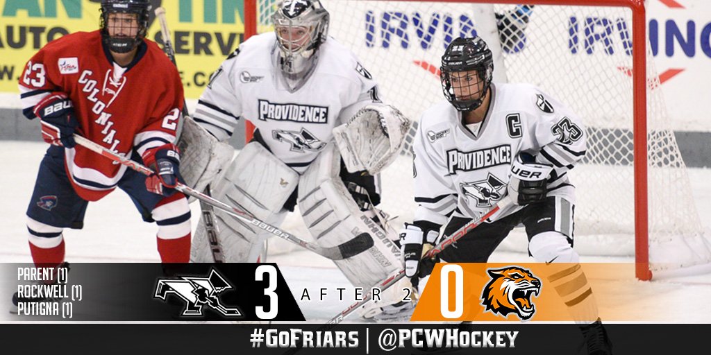 PCWHockey's tweet photo. Get out your brooms, first Friar sweep of the season. Unreal performance by Myers to capture a 33 save shutout. 👏#gofriars https://t.co/CY7XD5Lm5N