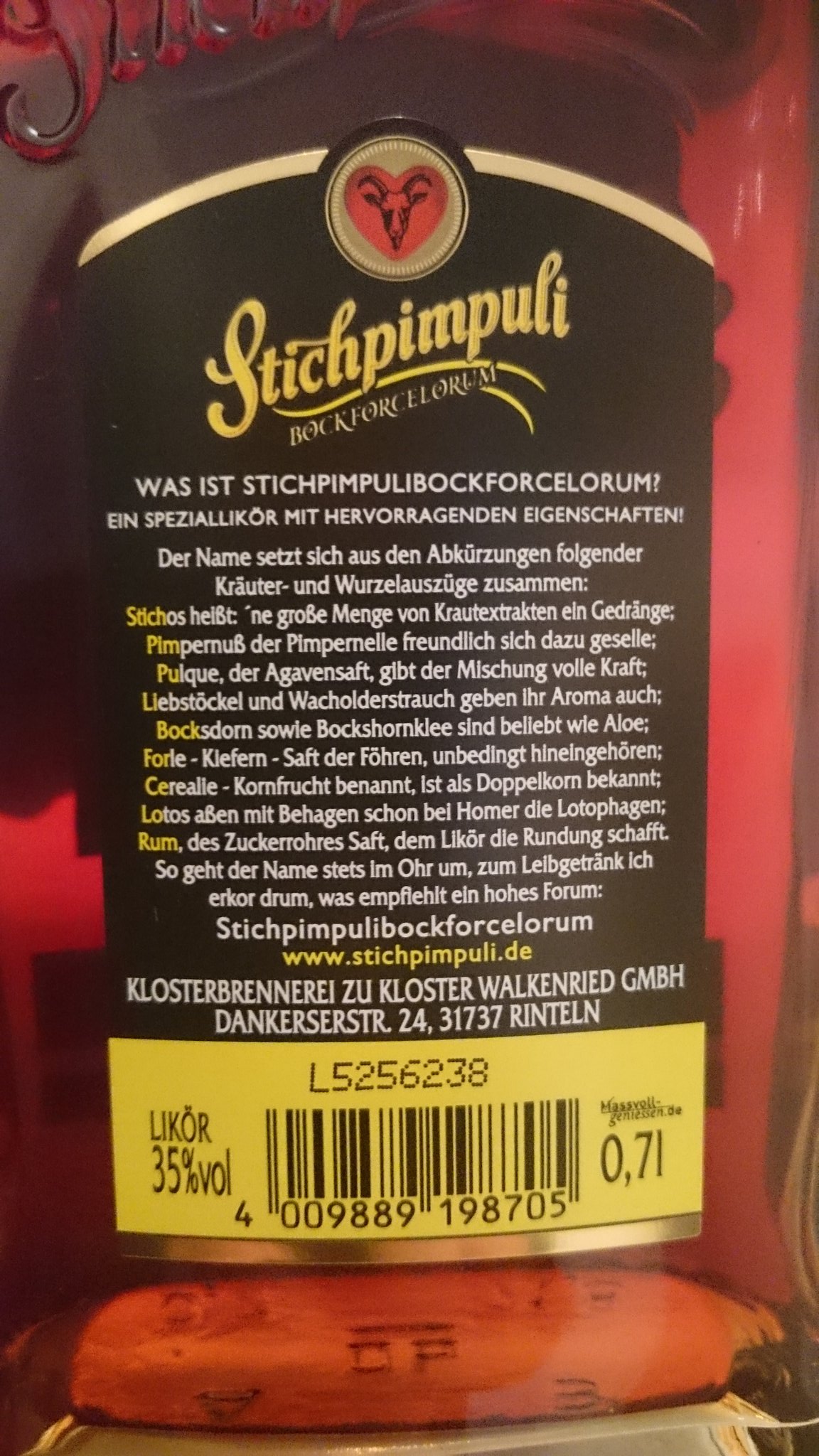 Kalassin on X: Ich hab noch nie gelesen was da hinten drauf steht. XD ist  ja ein Gedicht! #Stichpimpulibockforcelorum t.coMgUP3C5sjE  X
