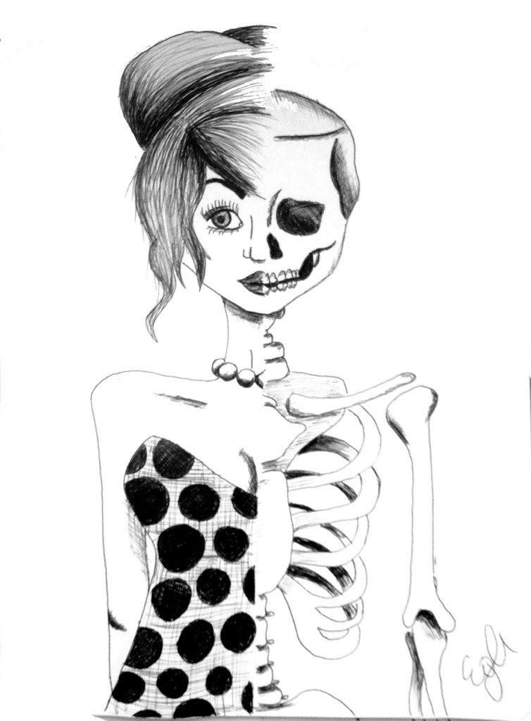 LilEgle's tweet photo. Too excited for Dylan Moran's #offthehooktour in Toronto. His drawings are fabulous so here's one I did. I call it- skeleton girl. https://t.co/nWXoe8dlvd