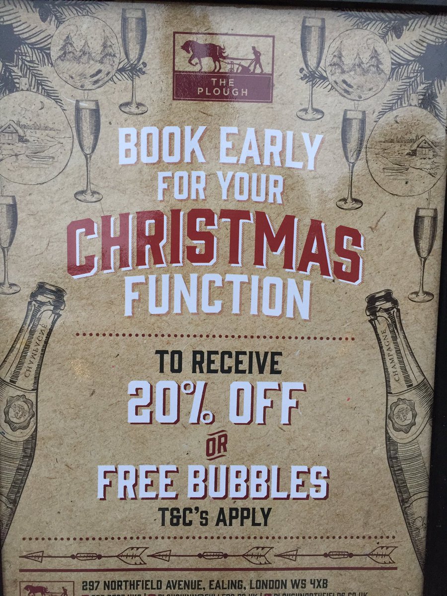 PloughInnEaling's tweet photo. 11 weeks &amp; counting, looking for a venue to host your Christmas get together, lunch, dinner or drinks, call us now #christmasparty https://t.co/zKwHGUZYGu