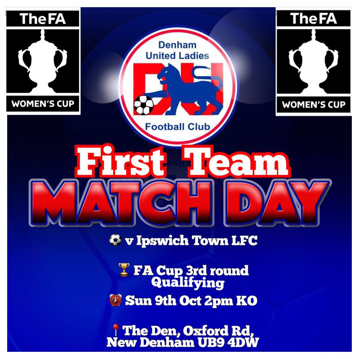 DenhamUnitedLFC's tweet photo. Get yourself down to The Den tomorrow to support the first team in the @FA Cup #plsRT https://t.co/a4xqauudK9