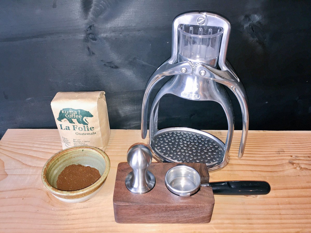 This Guatemalan specialty coffee from <a href="/kumacoffee/">Kuma Coffee</a> made a lovely, citrus espresso shot in the ROKespresso maker. Feat. Tamper &amp; tamp station.