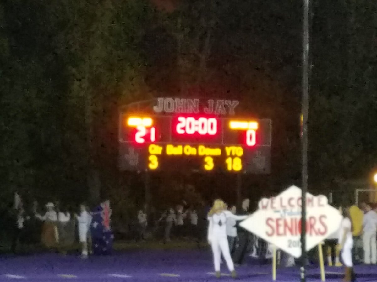 Homecoming 2016 vs. Tappan Zee.  Halftime Score.  Go John Jay!  #JJHSHomeComing #KLJJHS