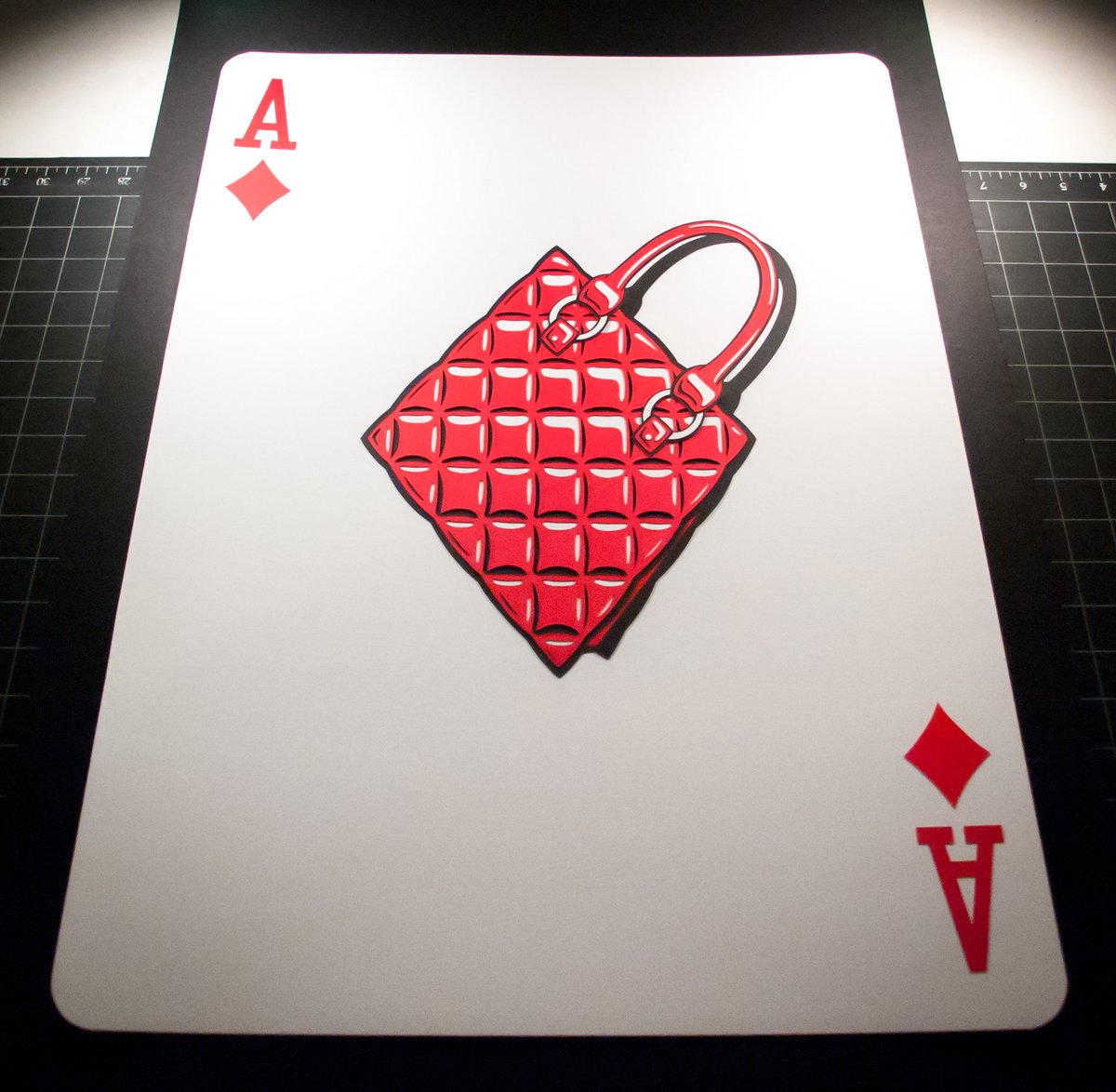 Year 6, Week 40: The Ace of Diamonds. emmanueljose.com #handbag #purse #fashion #fashionillustration #playingcards #papercutting #bag