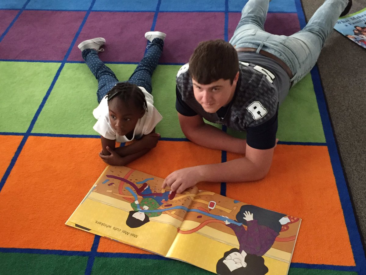 CoachErikLink's tweet photo. Proud of our guys using their influence in a positive way at Hubbell on Friday. #RiderReaders https://t.co/5Q7ts97nba