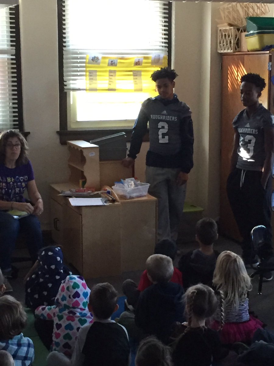 CoachErikLink's tweet photo. Proud of our guys using their influence in a positive way at Hubbell on Friday. #RiderReaders https://t.co/5Q7ts97nba