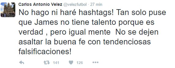 JunitoElT's tweet photo. #JamesVerguenzaNacional  @velezfutbol Primero publicas esto y luego lo editas? doble moral. https://t.co/6s4GiRE42Y