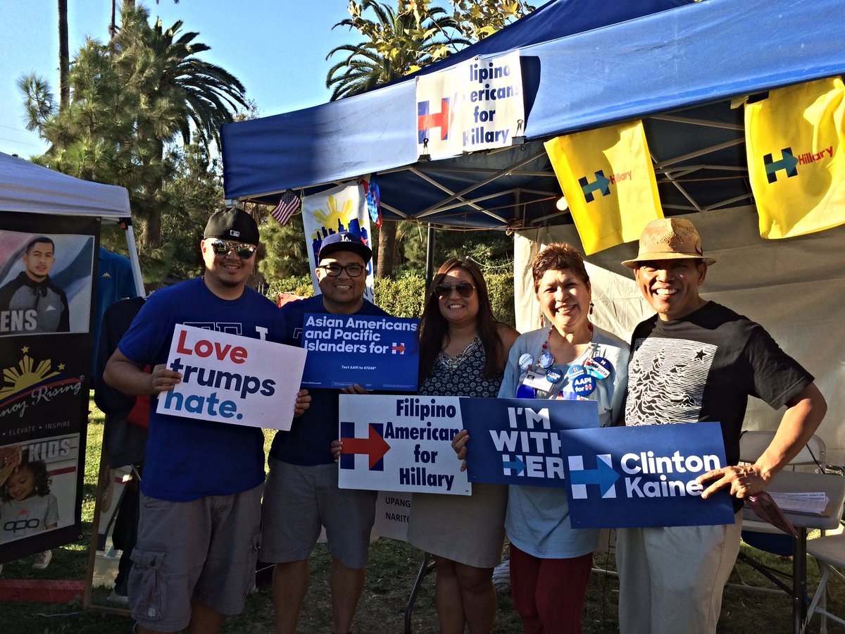FilAms4Hillary's tweet photo. Filipino Americans for Hillary - Los Angeles and Pilipino American Los Angeles Democrats registering voters at @FilAmARTS FPAC! https://t.co/PMlqePiEXR