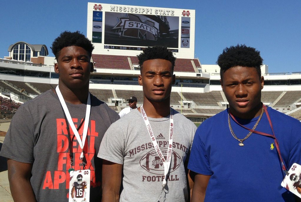 CoachArrington's tweet photo. Junior DL Coynis Miller
Senior DB Mackell Pippen 
Senior WR Rico Brooks 
On a visit to Mississippi State University today! #MustangNation 🐎🏈 https://t.co/g0GPWMzBZj