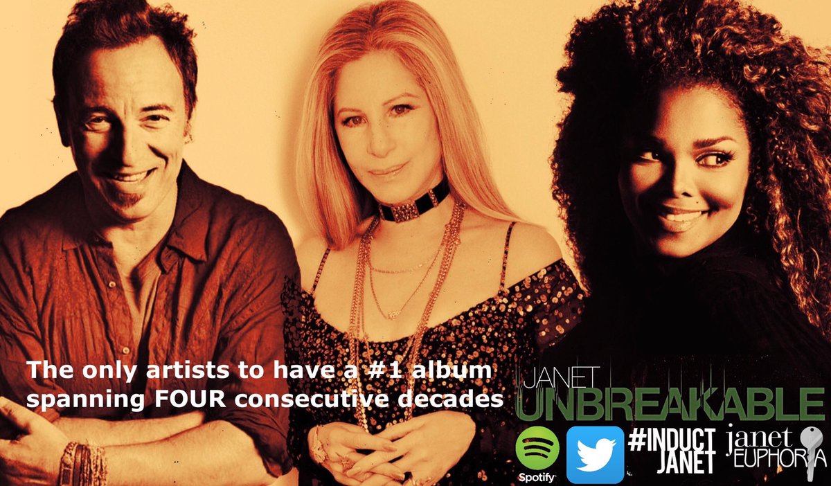 JanetJacksonUS's tweet photo. Another #Unbreakable fact!! @JanetJackson is one only three artists to have a #1 album spanning FOUR decades. #StreamUNBREAKABLE https://t.co/Qnbgml4thY