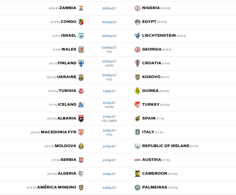 Sunday International Matches come kick it with us for some great matches. Don't forget Sunday Night Football!!