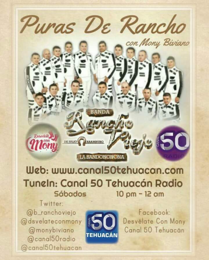 Monybiviano's tweet photo. La cita es hoy 10pm para disfrutar d #PurasDeRancho con los éxitos de @B_RanchoViejo de @juliobrv  @Canal50Tehuacan https://t.co/ifpYtmzeFM