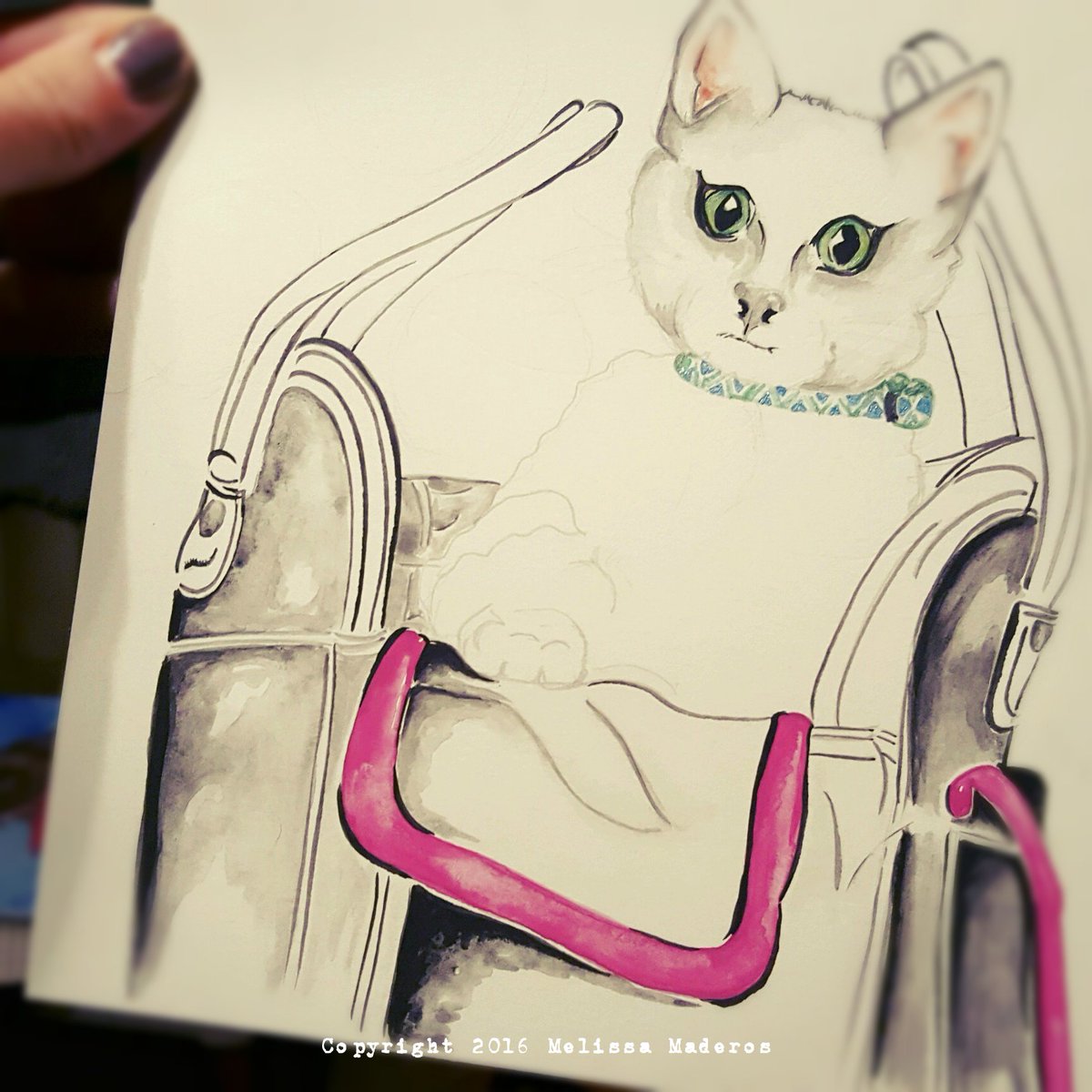 Maderospainting's tweet photo. #kitty #cat #cats #CatsOfTwitter #wip #watercolor #painting #artistlife #pink #fasionstatement #art https://t.co/MIXOiywBIU