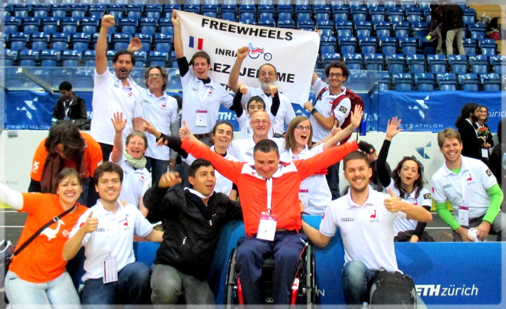 freewheels2020's tweet photo. EMA #projectema and #freewheels team celebrating their happiness to have participated into 1st #cybathlon https://t.co/rGUrNVscx5