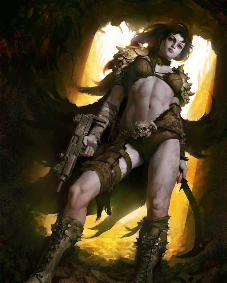 JrmChenu's tweet photo. #Welcome to the #Wasteland | #Art by #LivingInfinite #DigitalArt #Fantasy #SciFi #Female #Leather #Gun #Blade #Skull #Tatter #Brown #Wild https://t.co/n3VrvhrPuT