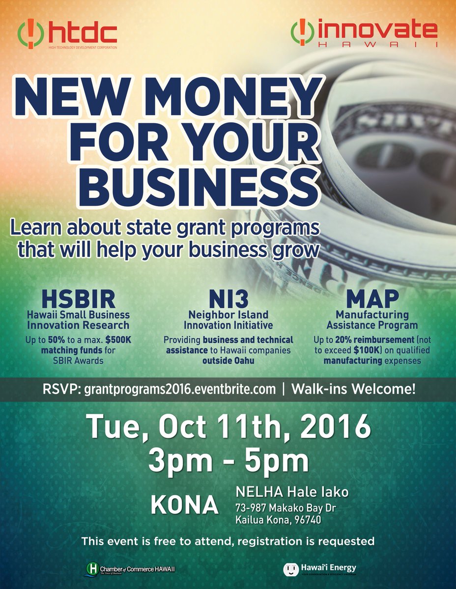 HTDCorg's tweet photo. Learn more about State grant and assistance programs that will help your biz grow! First stop - Kona on Oct 11! RSVP https://t.co/4BqQILoRcV https://t.co/EIE4O6nRS6
