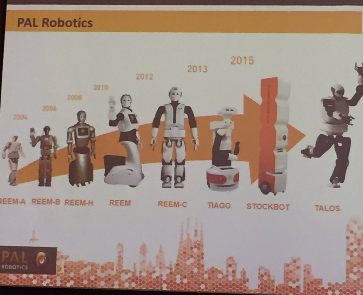Steffibot's tweet photo. PAL Robotics' robot lineup #ROSCon16 https://t.co/wYeMQjK6Iv