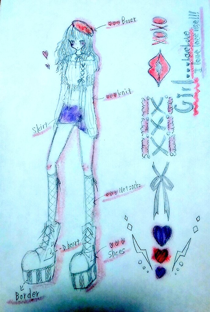うぉーたぁ 全部口紅で塗ってます デザイン画 おしゃれ 服 ファッション画 学生 口紅 イラスト リクエスト 可愛いと思ったらrt