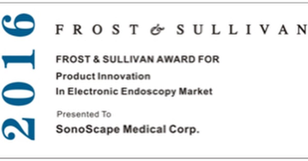 Frost &amp; Sullivan awarded SonoScape Medical Corp as ‘Product Innovation in Electronic Endoscopy Market’.
