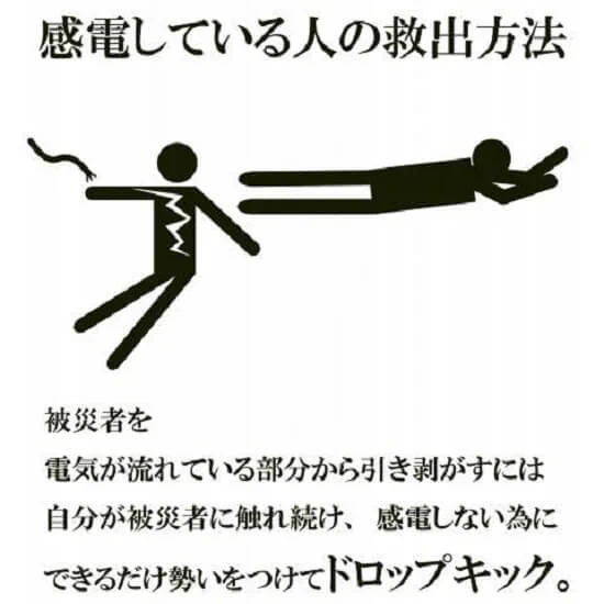やられた方は2倍痛い！？感電してる人の救出方法がドロップキックwww