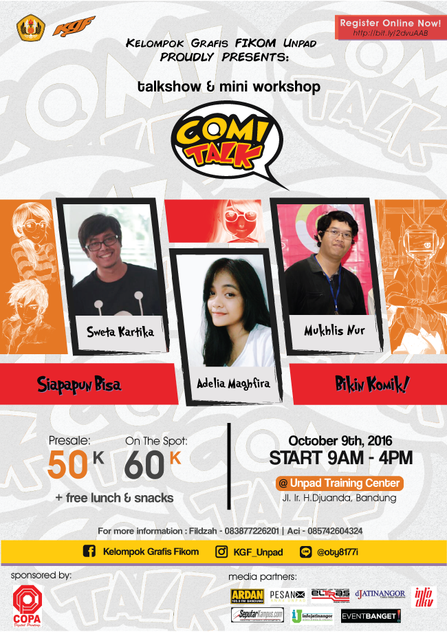COMITALK Day! Ayo ngobrol bareng komikus keren <a href="/SwetaKartika/">Sweta Kartika</a> <a href="/MukhlisNur/">Sinlaire</a> <a href="/Maghfirare/">magf✨| CF21 AA09-10</a> di acara COMITALK <a href="/kgf_unpad/">Kelompok Grafis Fkom</a>