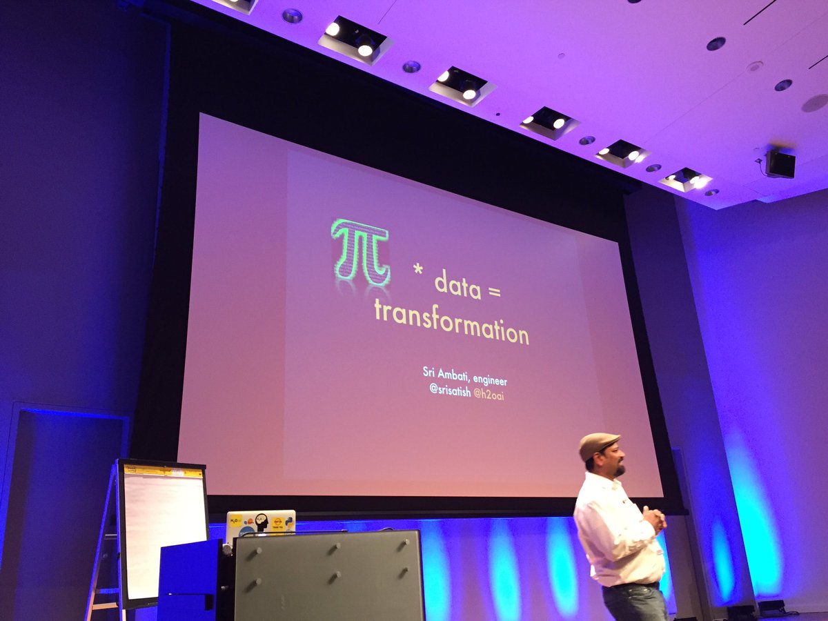 PyData's tweet image. Our post-🔥 morning keynote at #pydatadc2016, @h2oai CEO Sri Ambati, &quot;π * data = transformation&quot;