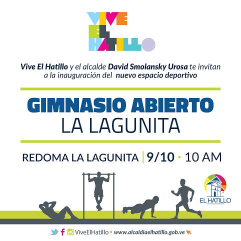 destinohatillo's tweet photo. #Hoy es la #Inauguracion del #GimnasioAbierto en la Redoma de La Lagunita 10am #Ejercita en El Hatillo @ElHatillo @CaracasEnForma https://t.co/0Q6O2hh4Jw